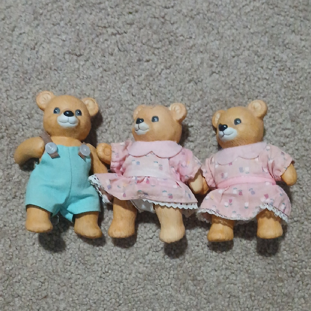 3 Glass Porcelain Teddy Bear Collectibles
